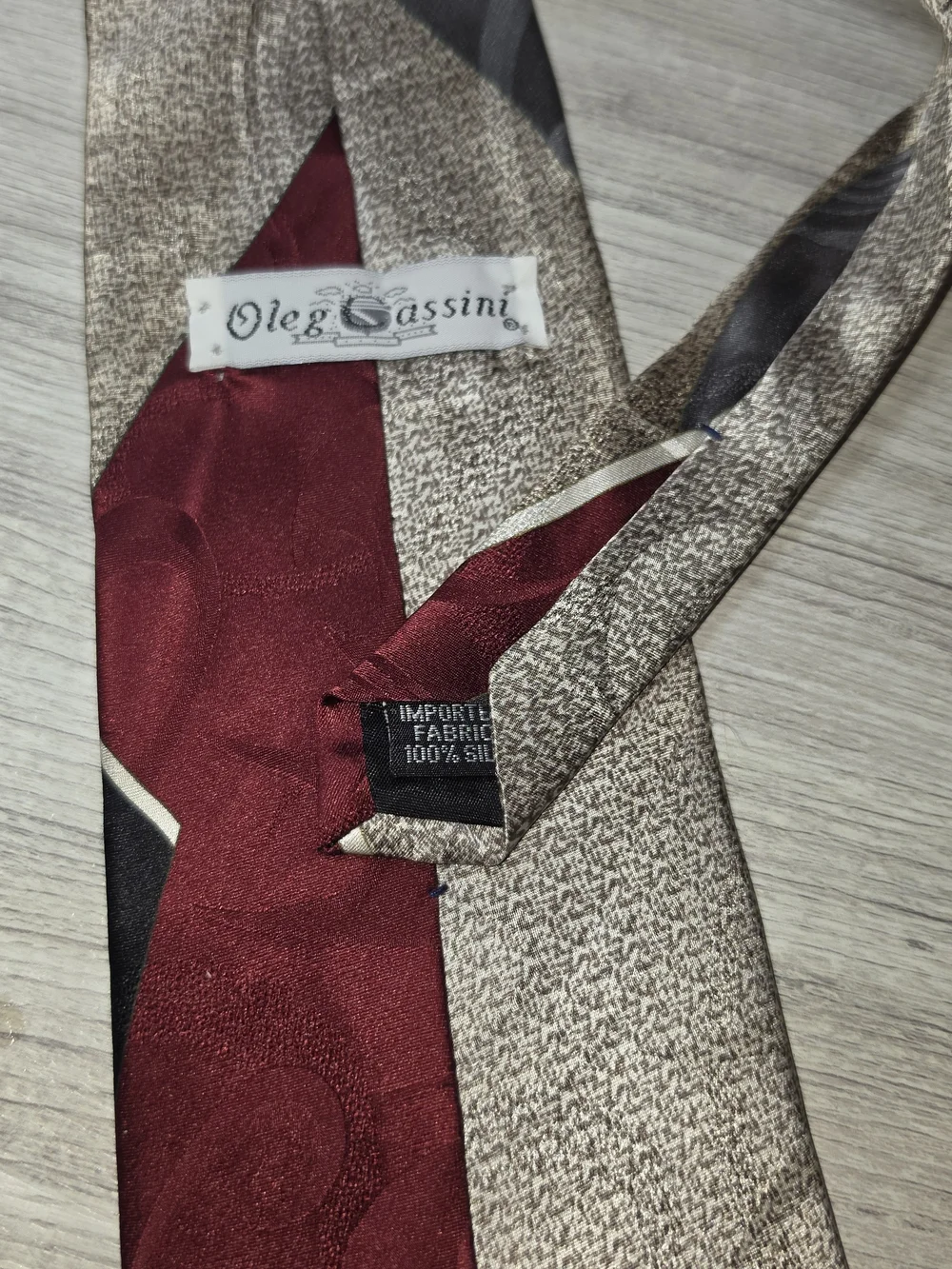 Vintage Oleg Cassini Necktie Men's Abstract 100% Silk Red, Tan, Gray, Black